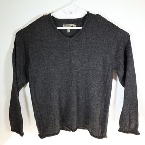 Peruvian Link Dark Gray/Black Long Sleeve Alpaca Wool Pullover Sweater Size XL